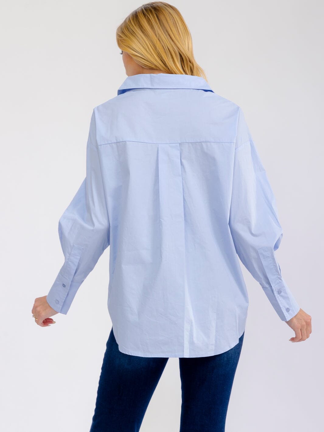 WOMEN'S LONG SLEEVE V-NECK BUTTON UP HIGH-LOW SHIRT