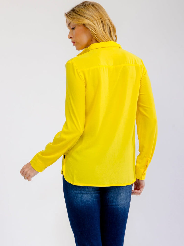 WOMEN'S LONG SLEEVE BUTTON UP FRONT POCKETS BLOUSE