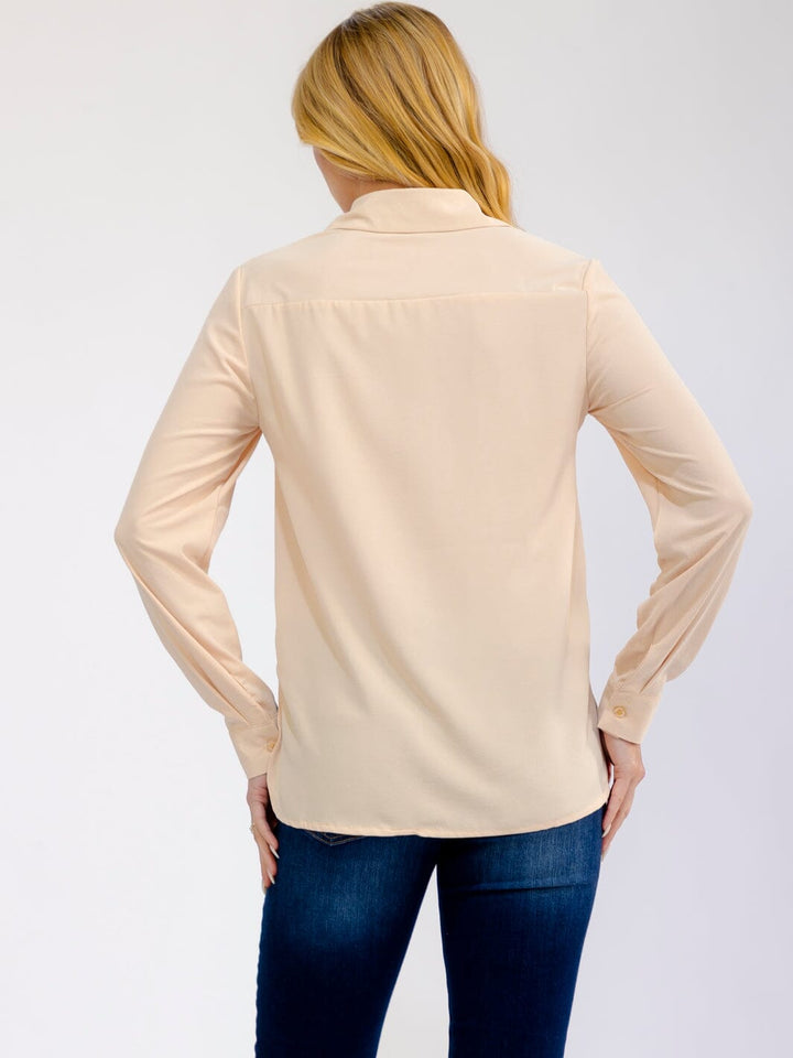 WOMEN'S LONG SLEEVE BUTTON UP FRONT POCKETS BLOUSE