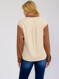 WOMEN'S LONG SLEEVE BUTTON UP COLORBLOCK SHIRT