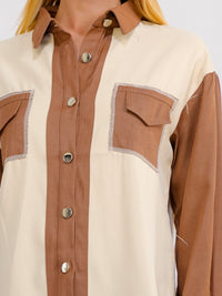 WOMEN'S LONG SLEEVE BUTTON UP COLORBLOCK SHIRT