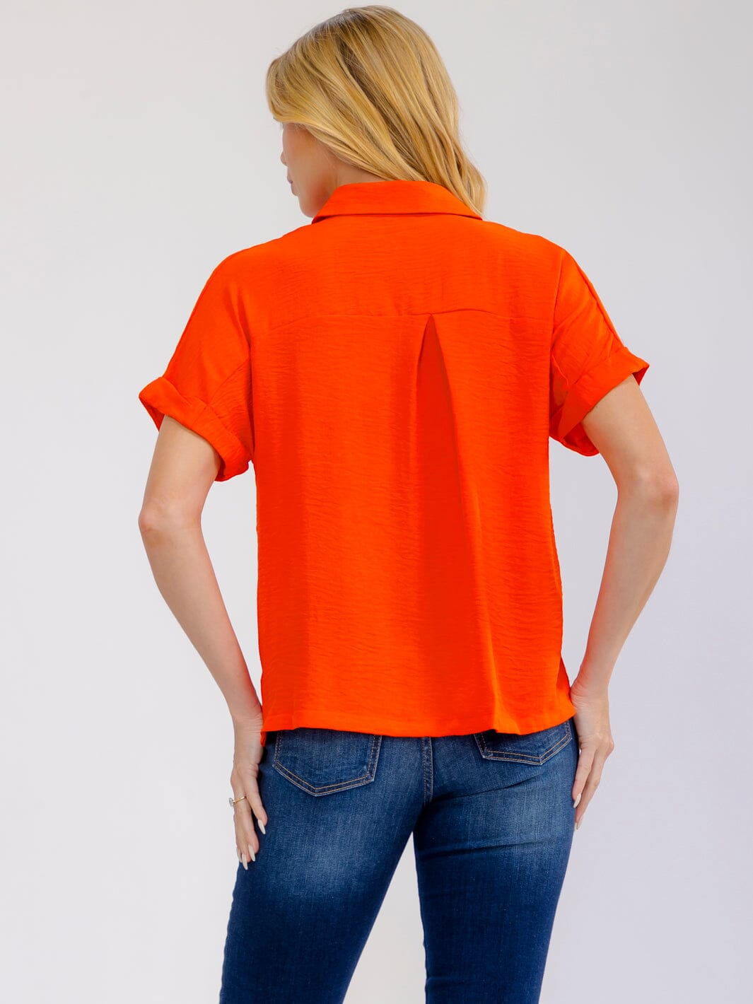 WOMEN'S SHORT SLEEVE BUTTON UP FRONT POCKETS BLOUSE