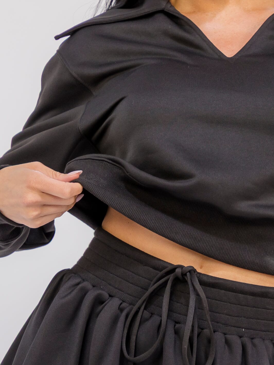 WOMEN'S LONG SLEEVE PULLOVER SWEATER & ELASTIC WAIST BUBBLE MINI SKIRT SOLID 2PC. SET