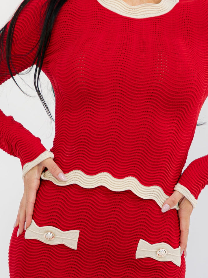WOMEN'S LONG SLEEVE PULLOVER TOP & ELASTIC WAIST MINI SKIRT RIBBED 2PC. SET