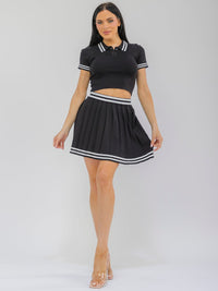 WOMEN'S SHORT SLEEVE TOP & ELASTIC WAIST MINI SKIRT COLORBLOCK STRIPES 2PC. SET