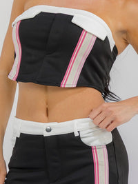 WOMEN'S SLEEVELESS CROP TOP & BUTTON CLOSURE WIDE LEG PANTS COLORBLOCK 2PC. SET