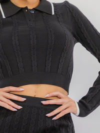 WOMEN'S LONG SLEEVE TOP & ELASTIC WAIST MINI SKIRT CABLE KNIT 2PC. SET