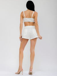 WOMEN'S SLEEVELESS CROP TOP & BUTTON CLOSURE MINI SHORT STRETCH DENIM 2PC. SET