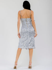 WOMEN'S SLEEVELESS FRONT SLIT BODYCON SEQUINS MIDI DRESS