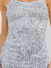 WOMEN'S SLEEVELESS FRONT SLIT BODYCON SEQUINS MIDI DRESS