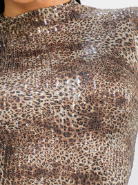 WOMEN'S LONG SLEEVE MOCK NECK BODYCON SEQUINS ANIMAL PRINT MINI DRESS