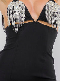 WOMEN'S SLEEVELESS V-NECK RHINESTONES DETAILED BODYCON MINI DRESS