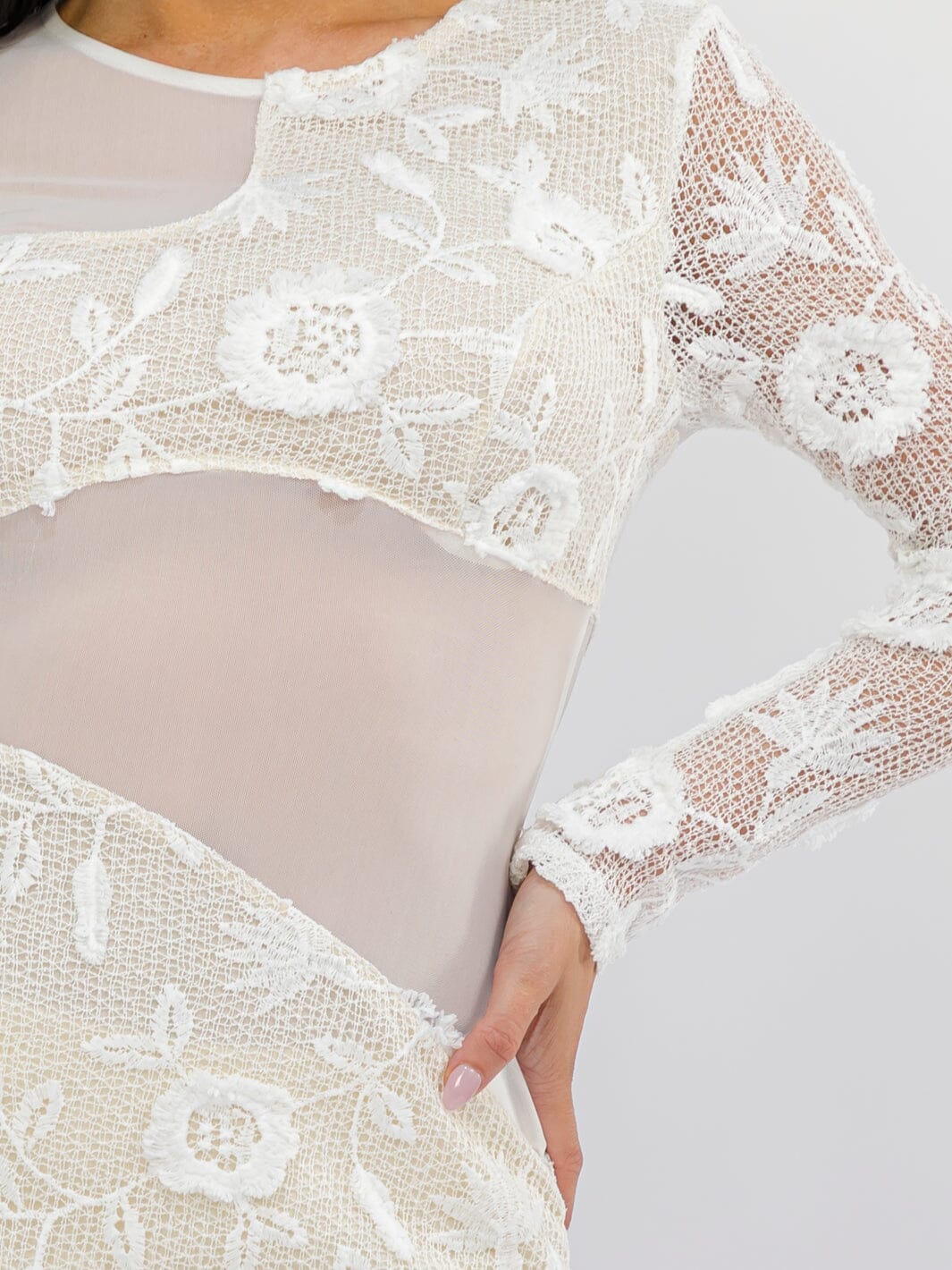 WOMEN'S LONG SLEEVE MESH FLORAL BODYCON MINI DRESS
