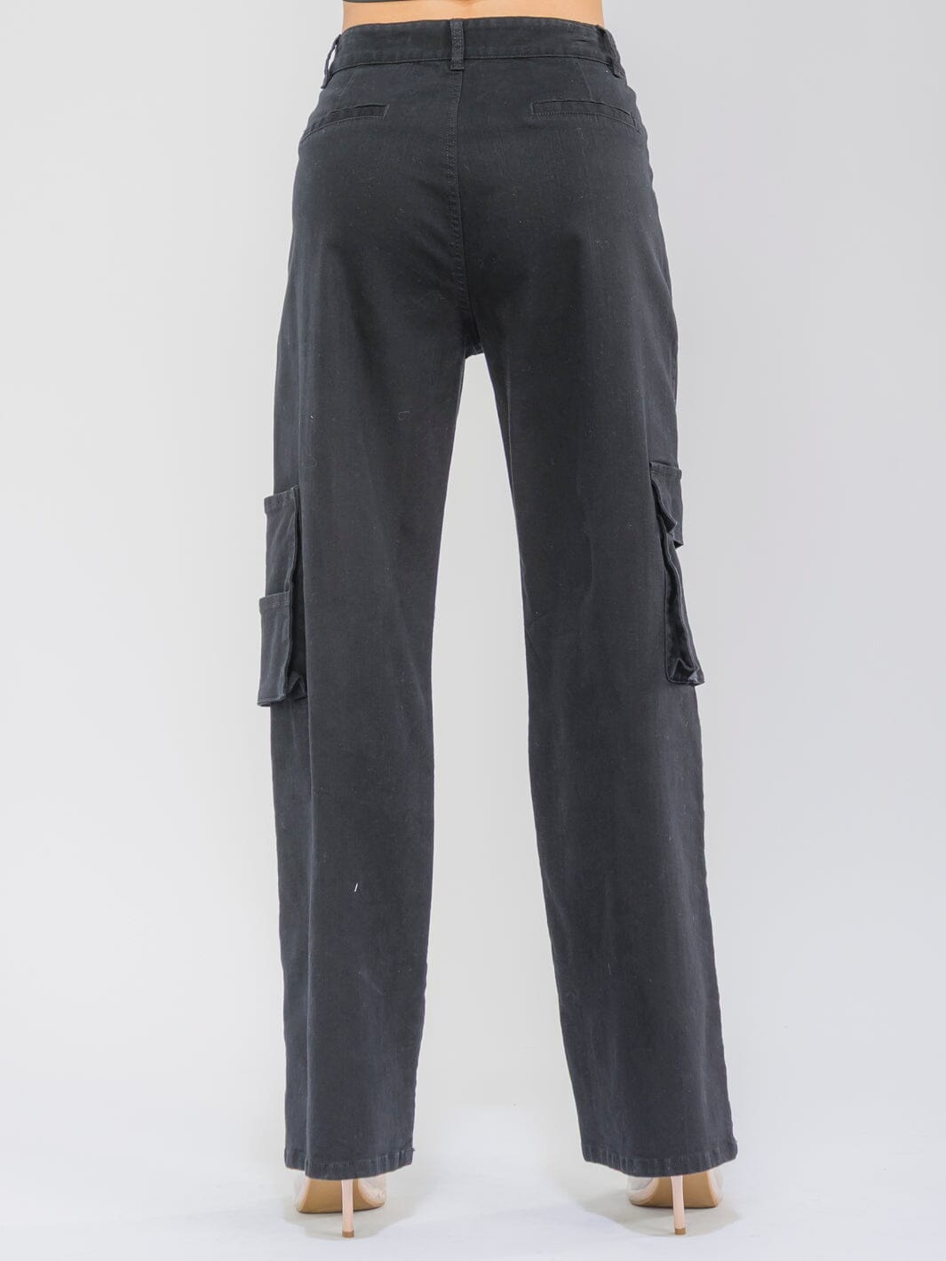 WOMEN'S BUTTON CLOSURE POCKETS STRETCH WIDE LEG PANTS