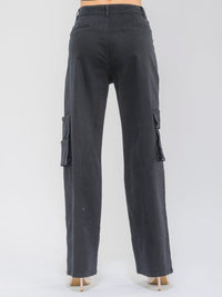 WOMEN'S BUTTON CLOSURE POCKETS STRETCH WIDE LEG PANTS