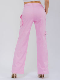 WOMEN'S BUTTON CLOSURE POCKETS STRETCH WIDE LEG PANTS