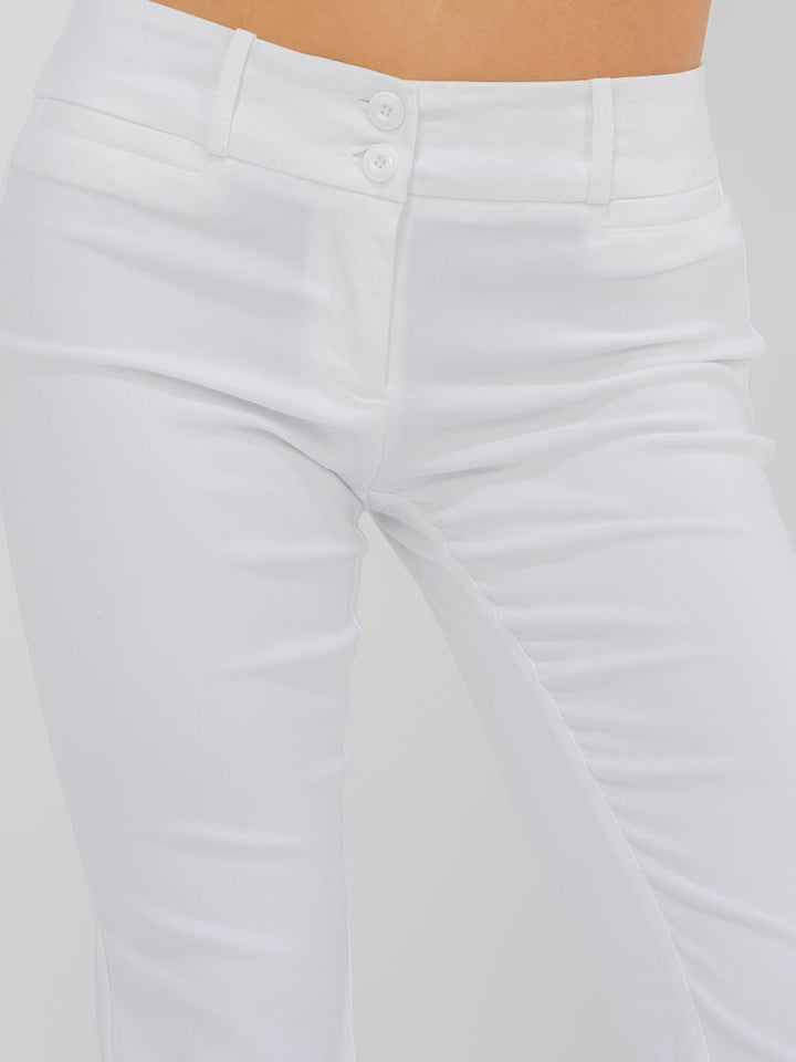 WOMEN'S BUTTON CLOSURE SOLID STRETCH BELL LEG PANTS