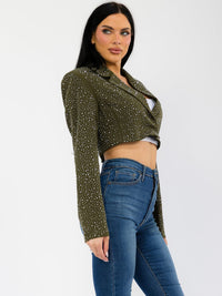 WOMEN'S LONG SLEEVE BUTTON CLOSURE RHINESTONES BLAZER