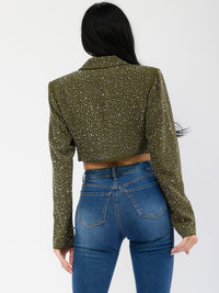 WOMEN'S LONG SLEEVE BUTTON CLOSURE RHINESTONES BLAZER