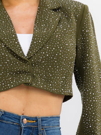 WOMEN'S LONG SLEEVE BUTTON CLOSURE RHINESTONES BLAZER