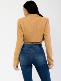 WOMEN'S LONG SLEEVE BUTTON CLOSURE RHINESTONES BLAZER