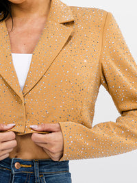 WOMEN'S LONG SLEEVE BUTTON CLOSURE RHINESTONES BLAZER