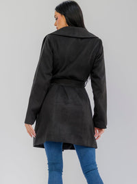 WOMEN'S LONG SLEEVE SELF TIE FRONT POCKETS COAT