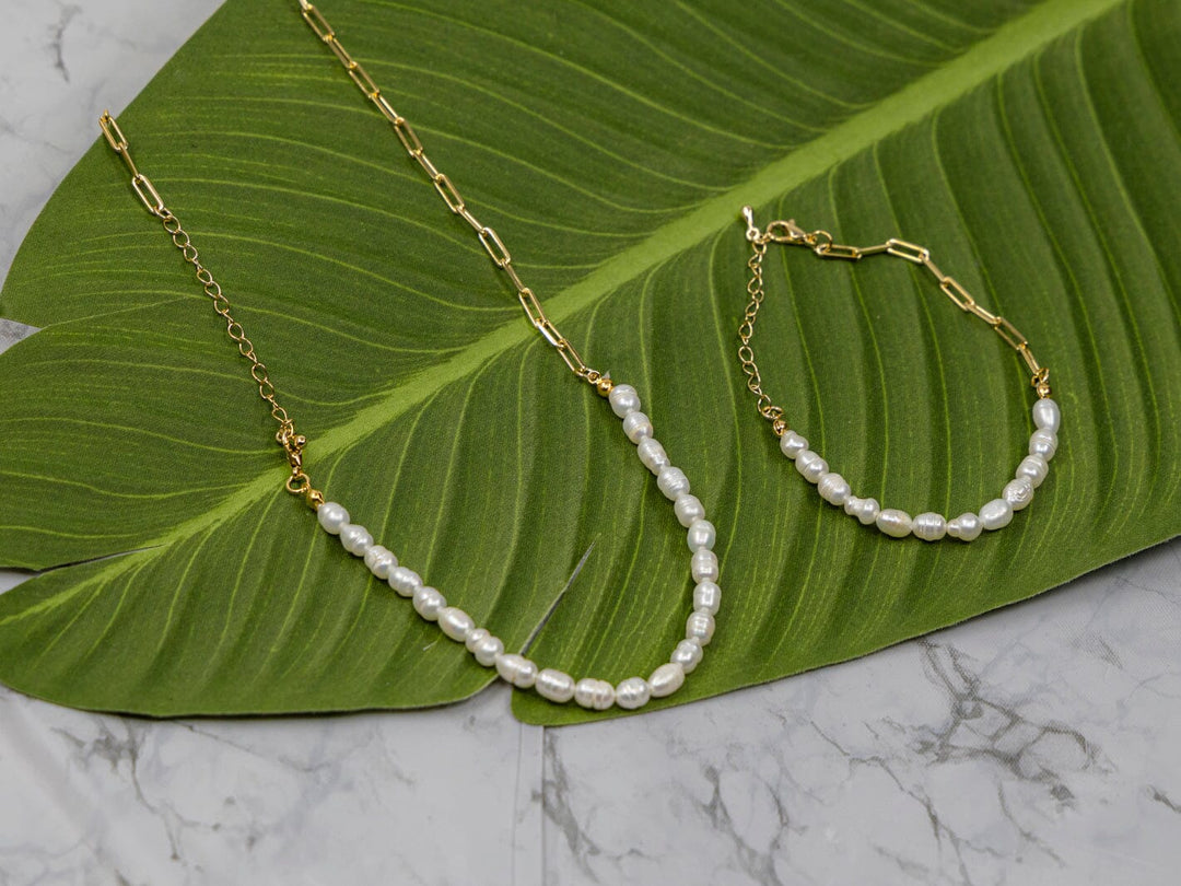 FASHION GOLD PEARL NECKLACE & BRACELET 2PC SET