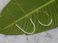 FASHION GOLD PEARL NECKLACE & BRACELET 2PC SET