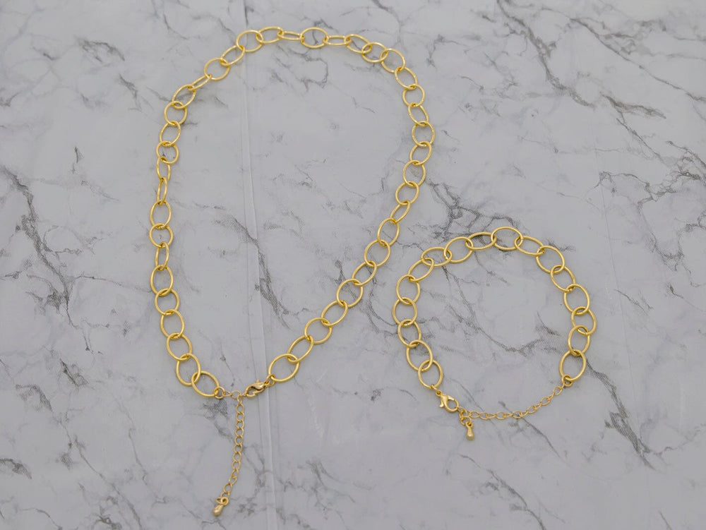 FASHION GOLD CHAIN NECKLACE & BRACELET 2PC SET