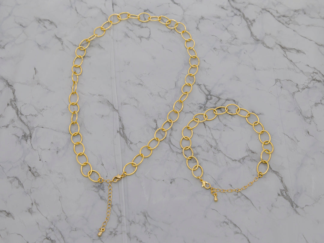 FASHION GOLD CHAIN NECKLACE & BRACELET 2PC SET