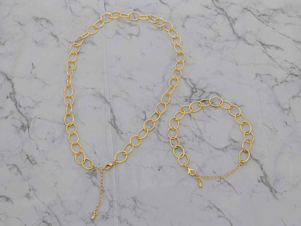 FASHION GOLD CHAIN NECKLACE & BRACELET 2PC SET
