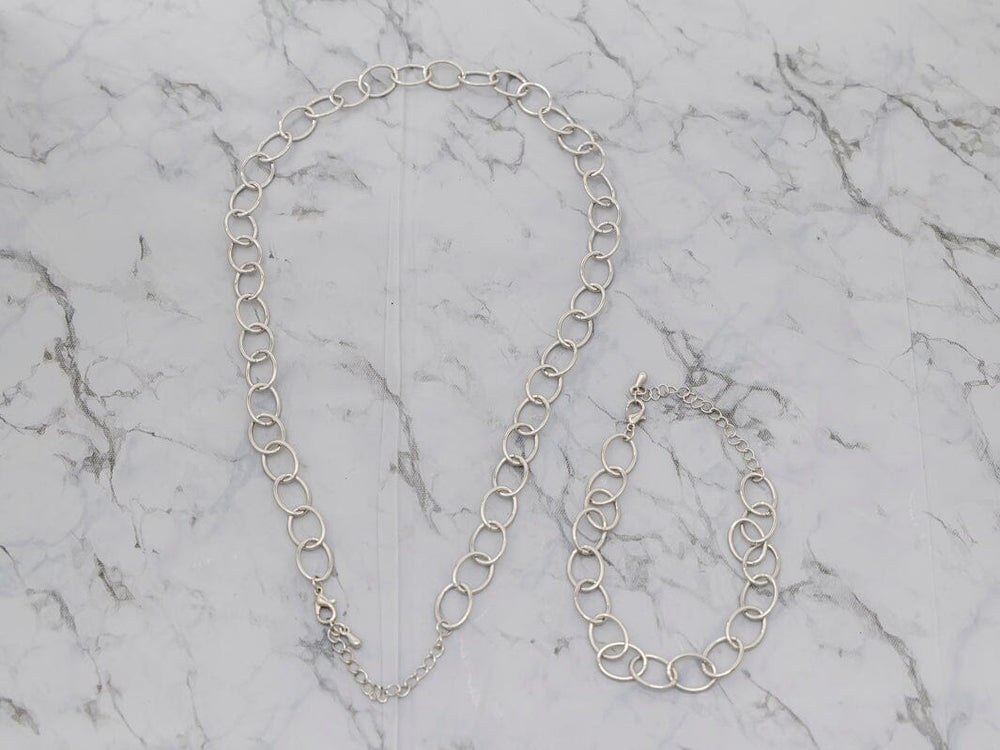 FASHION SILVER CHAIN NECKLACE & BRACELET 2PC SET