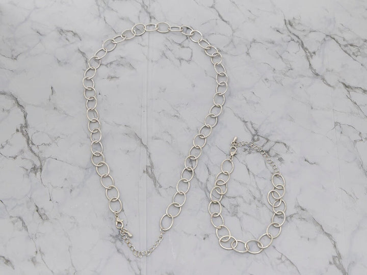 FASHION SILVER CHAIN NECKLACE & BRACELET 2PC SET