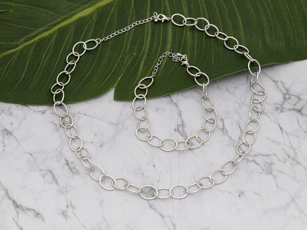 FASHION SILVER CHAIN NECKLACE & BRACELET 2PC SET