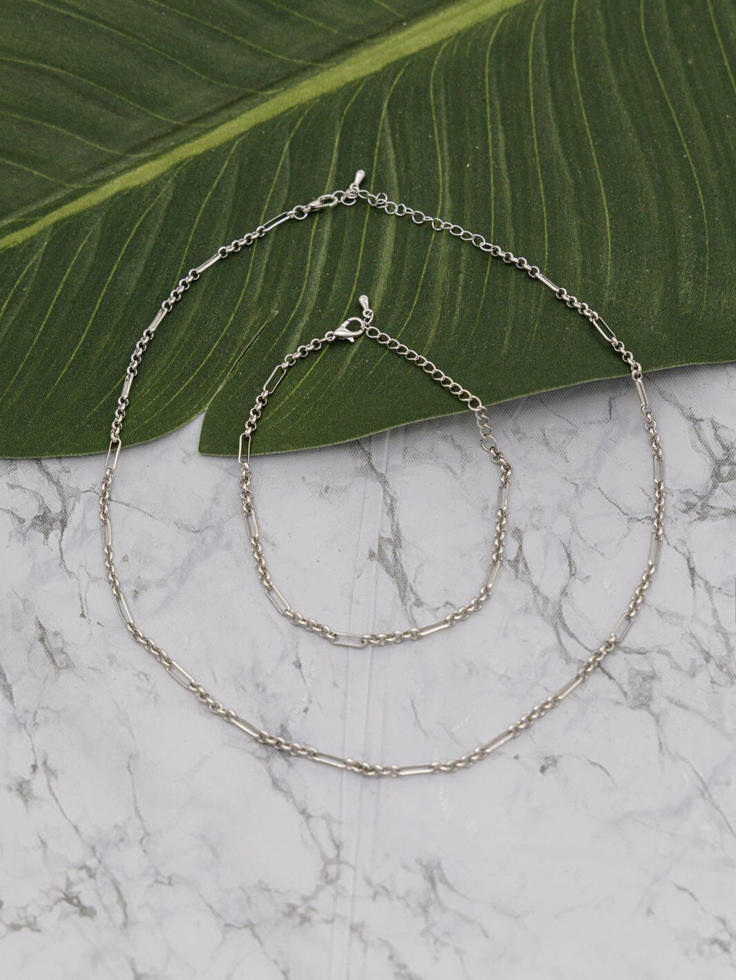 FASHION SILVER CHAIN NECKLACE & BRACELET 2PC SET