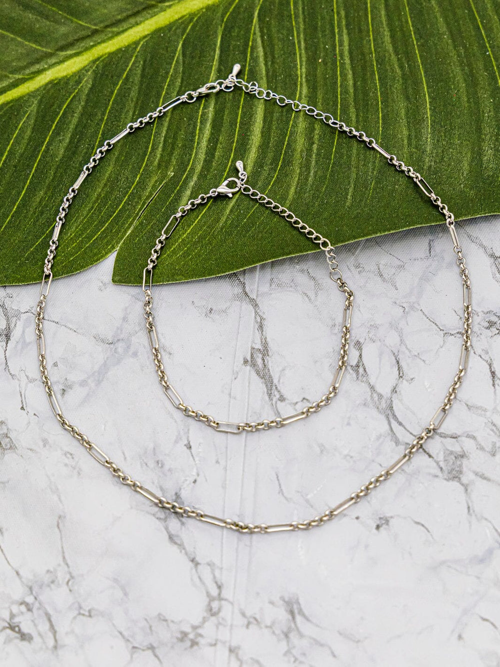 FASHION SILVER CHAIN NECKLACE & BRACELET 2PC SET