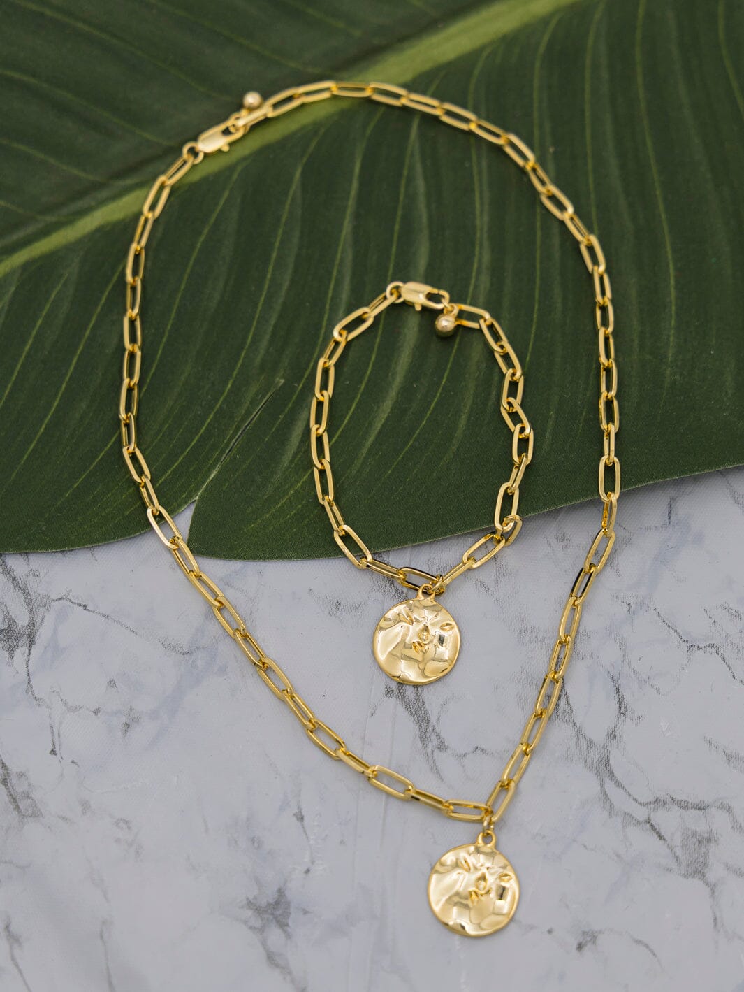 FASHION GOLD CHAIN NECKLACE & BRACELET 2PC SET