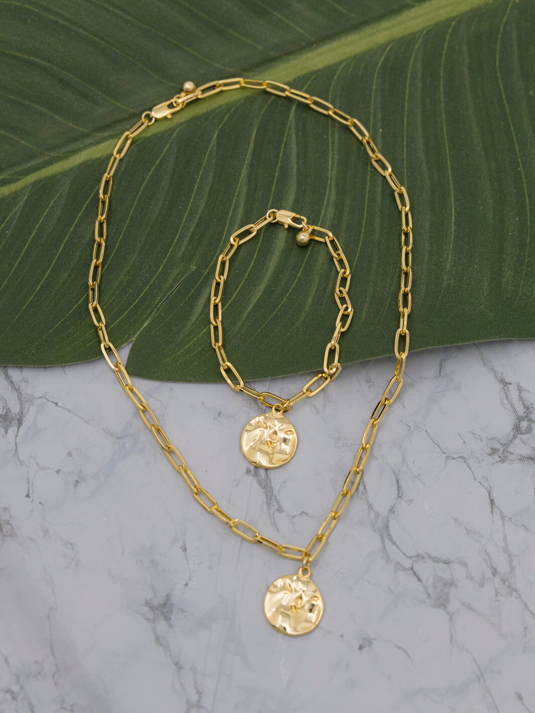 FASHION GOLD CHAIN NECKLACE & BRACELET 2PC SET