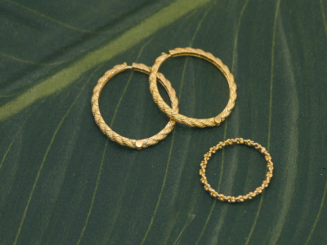FASHION GOLD EARRINGS & RING 2PC SET