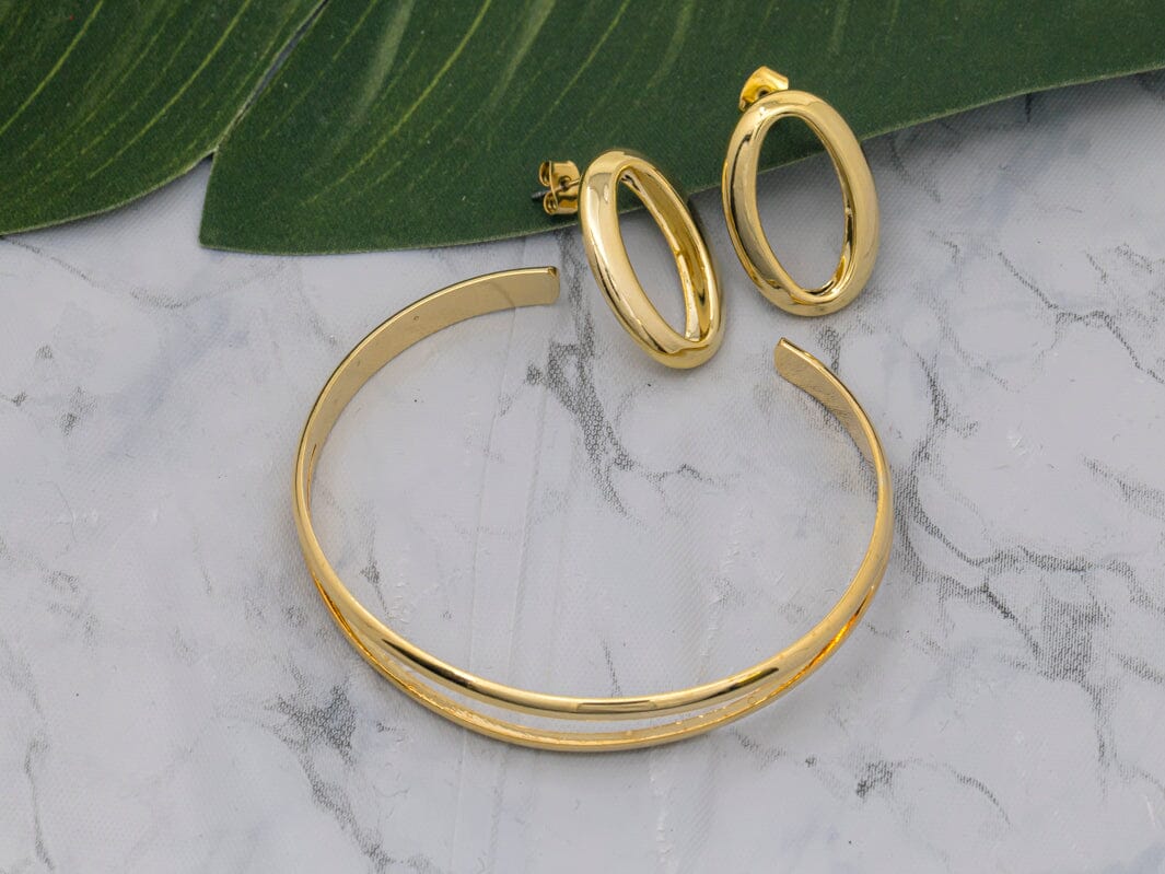 FASHION GOLD EARRINGS & BRACELET 2PC SET