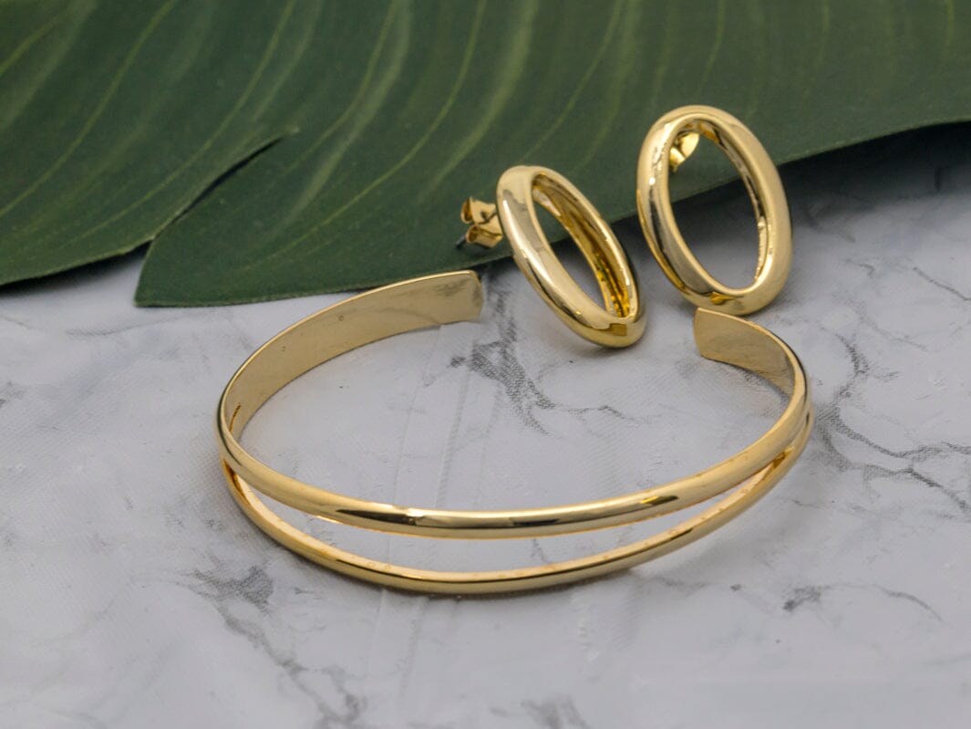 FASHION GOLD EARRINGS & BRACELET 2PC SET