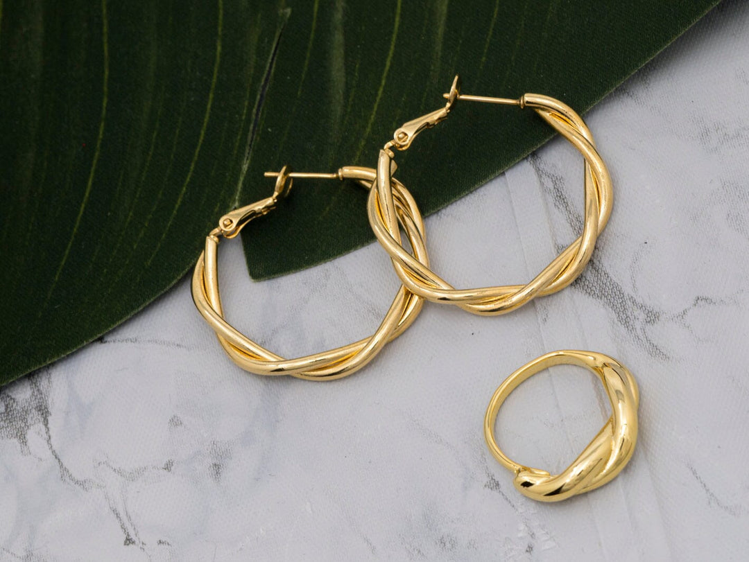 FASHION GOLD EARRING AND RING 2PC SET