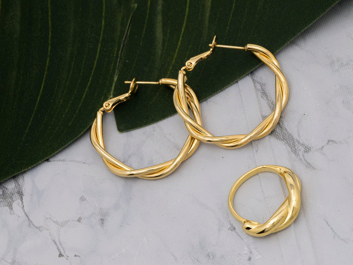 FASHION GOLD EARRING AND RING 2PC SET