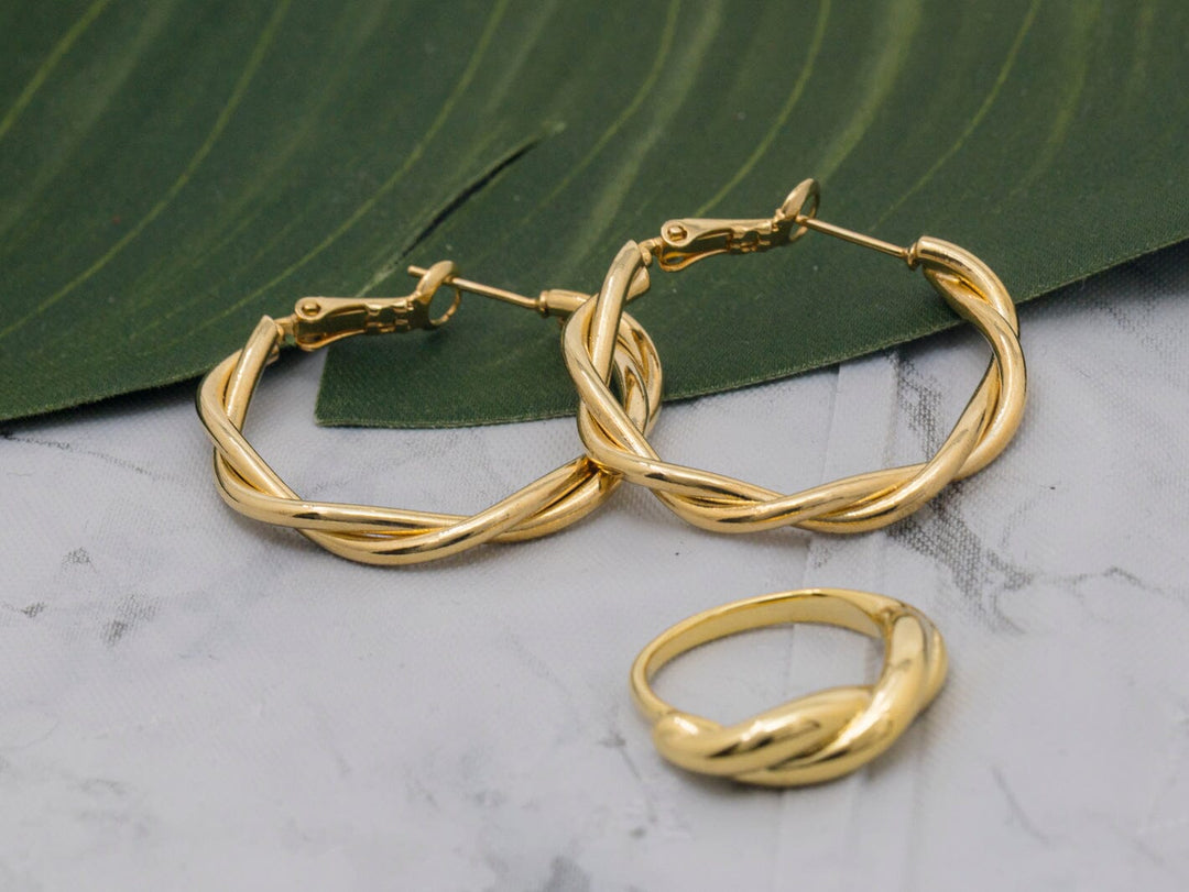 FASHION GOLD EARRING AND RING 2PC SET