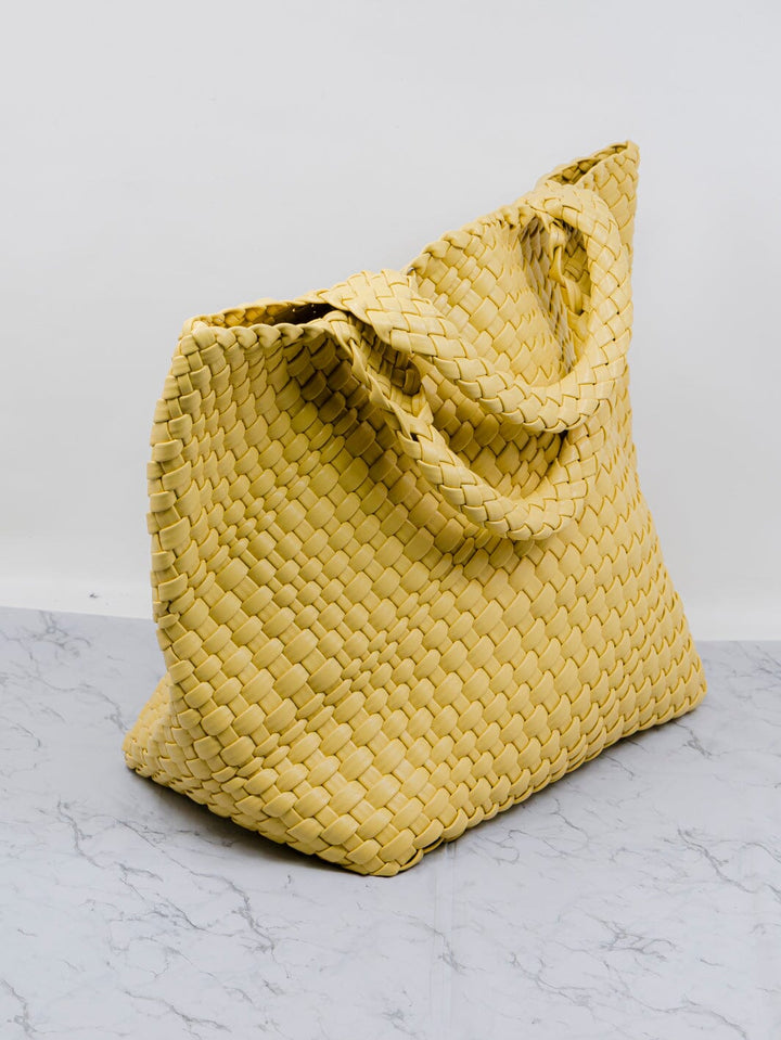 WOMEN'S VEGAN PU LETHAR WOVEN TOTE BAG