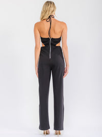 WOMEN'S SLEEVELESS CUT OUT OPEN BACK WIDE LEG RHINESTONES JUMPSUIT