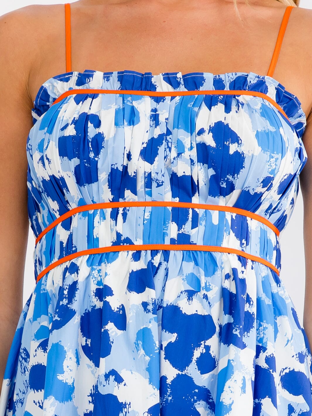 WOMEN'S SLEEVELESS RUCHED TIE DYE MINI DRESS