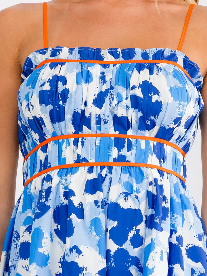 WOMEN'S SLEEVELESS RUCHED TIE DYE MINI DRESS
