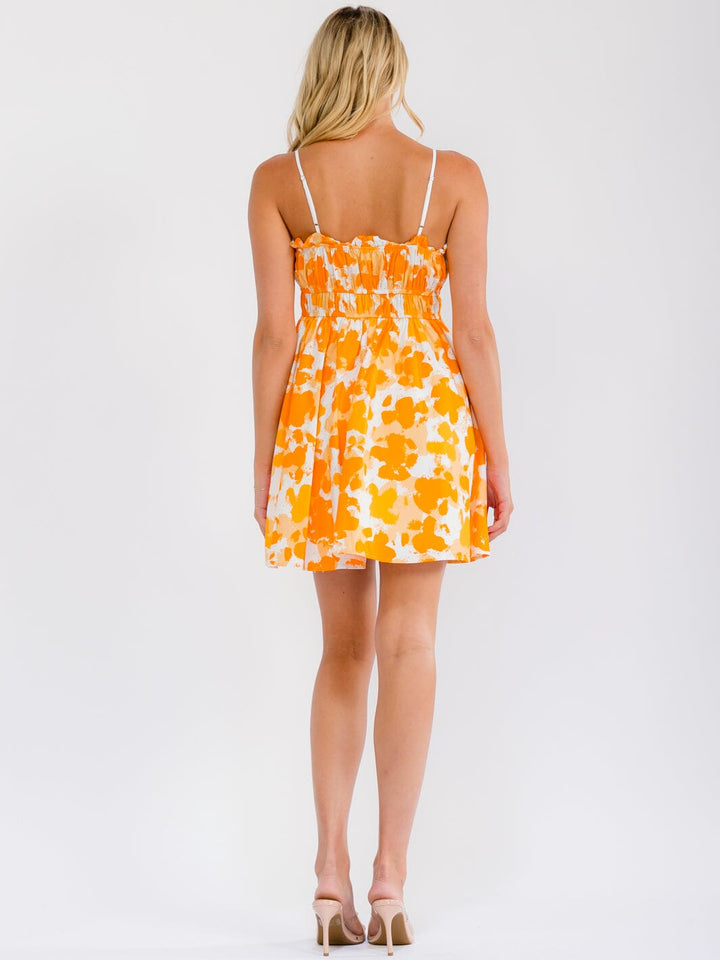 WOMEN'S SLEEVELESS RUCHED TIE DYE MINI DRESS